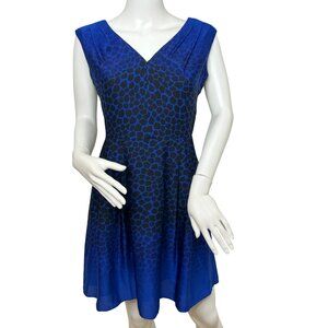Ann Taylor Loft Petites Dress 2P Blue Black Leopard Print Ombré Mini Fit Flare